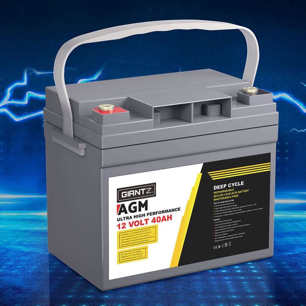 Batteries & Generators: Giantz AGM Battery 12V 40Ah Deep Cycle Box Portable Solar Caravan Camping
