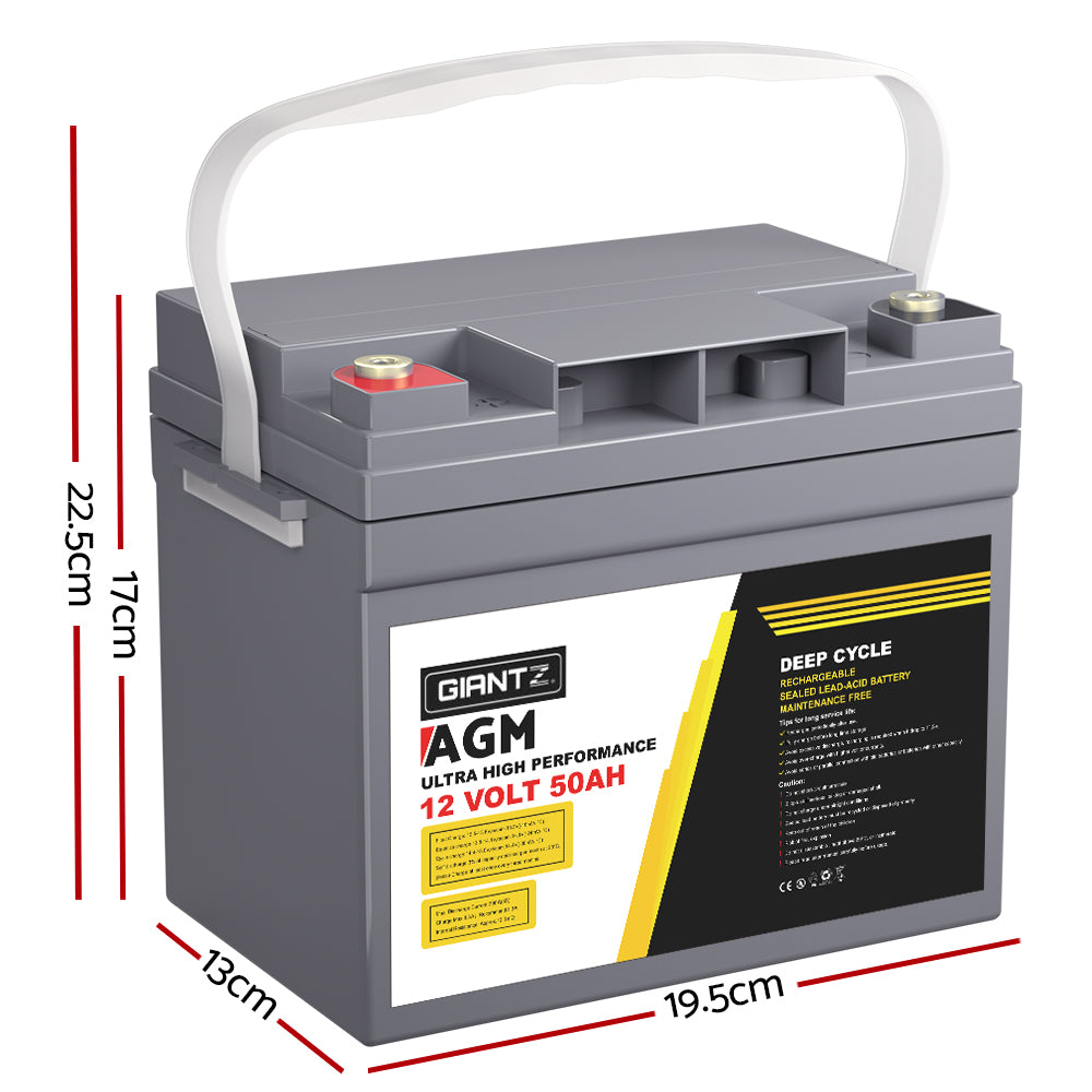 Batteries & Generators: Giantz AGM Deep Cycle Battery 12V 50Ah Box Portable Solar Caravan Camping