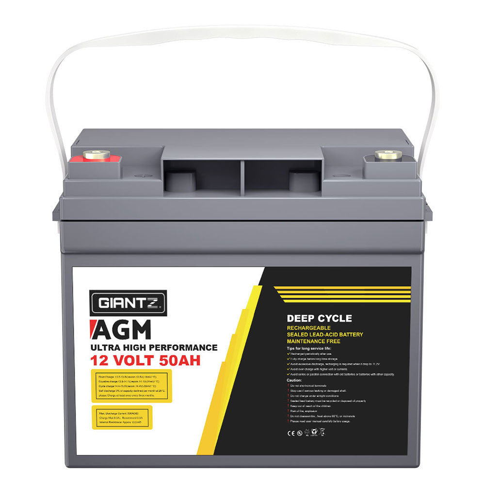 Batteries & Generators: Giantz AGM Deep Cycle Battery 12V 50Ah Box Portable Solar Caravan Camping