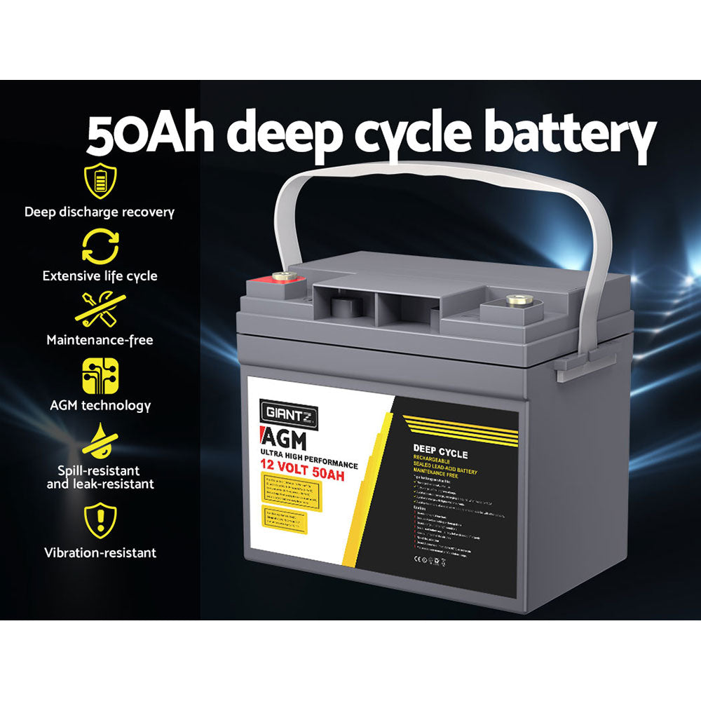 Batteries & Generators: Giantz AGM Deep Cycle Battery 12V 50Ah Box Portable Solar Caravan Camping
