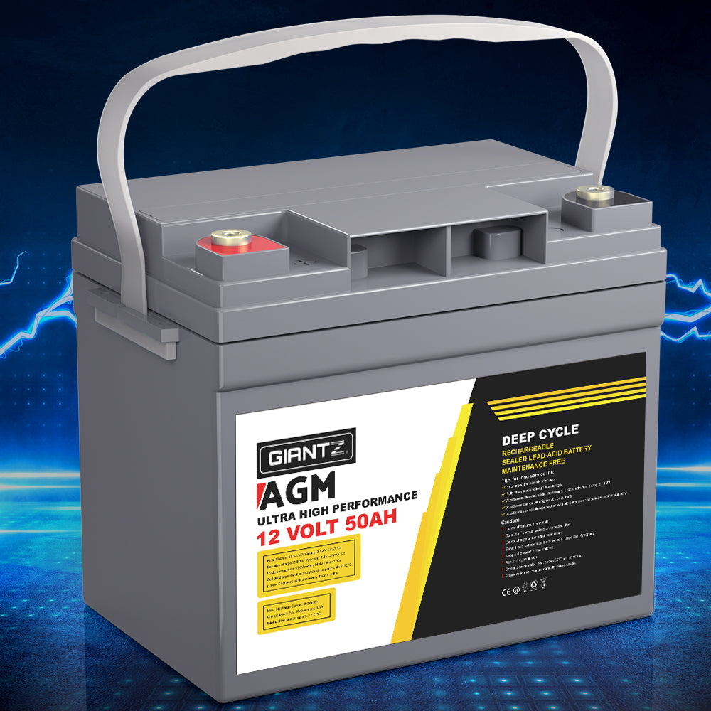 Batteries & Generators: Giantz AGM Deep Cycle Battery 12V 50Ah Box Portable Solar Caravan Camping