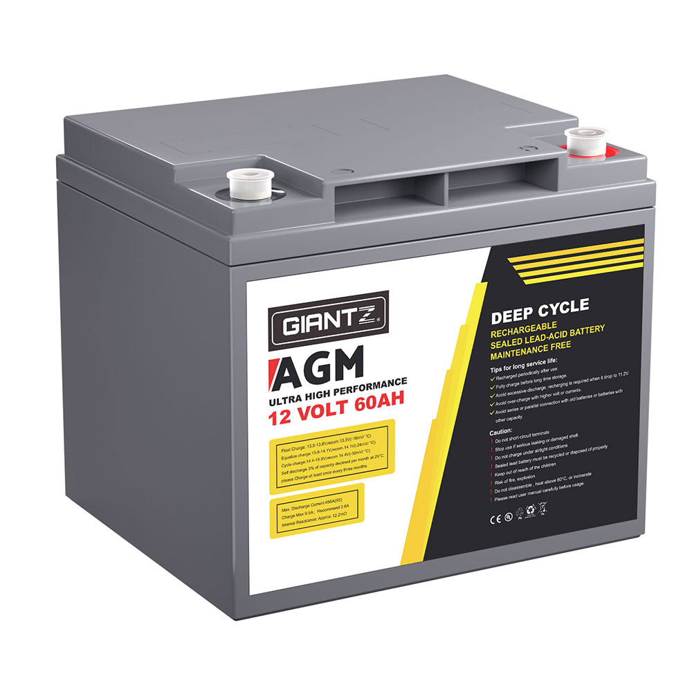 Batteries & Generators: Giantz AGM Battery 12V 60Ah Deep Cycle Box Portable Solar Caravan Camping