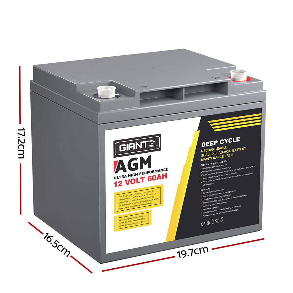 Batteries & Generators: Giantz AGM Battery 12V 60Ah Deep Cycle Box Portable Solar Caravan Camping