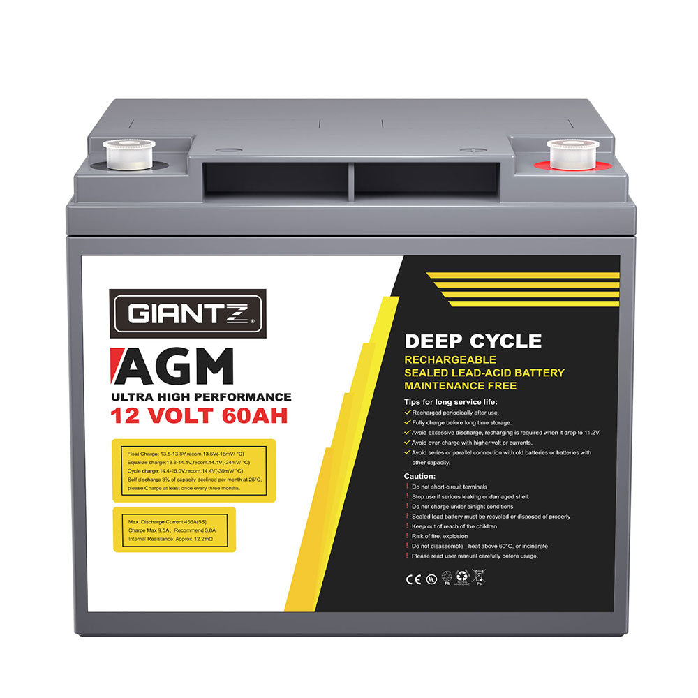 Batteries & Generators: Giantz AGM Battery 12V 60Ah Deep Cycle Box Portable Solar Caravan Camping