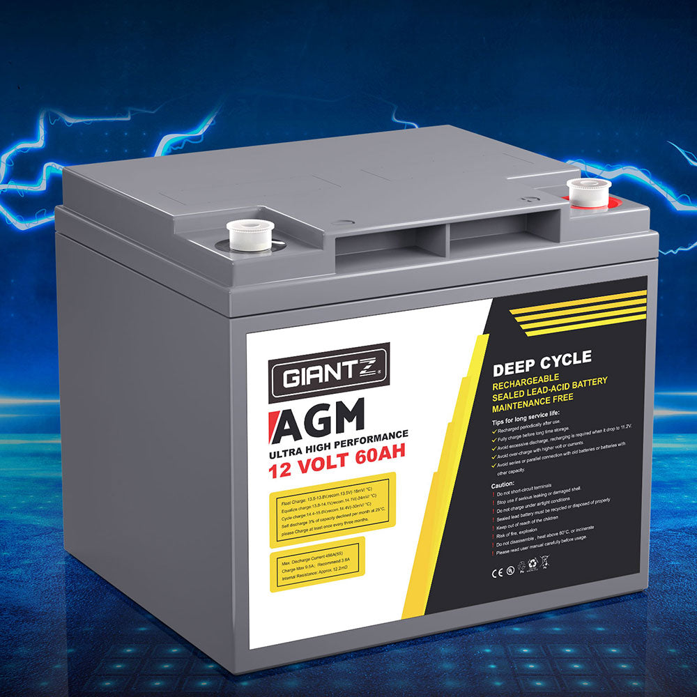 Batteries & Generators: Giantz AGM Battery 12V 60Ah Deep Cycle Box Portable Solar Caravan Camping