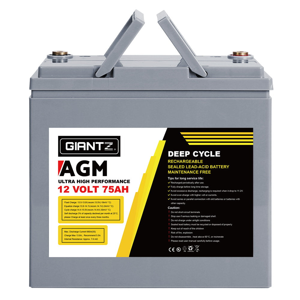Batteries & Generators: Giantz AGM Deep Cycle Battery 12V 75Ah Box Portable Solar Caravan Camping