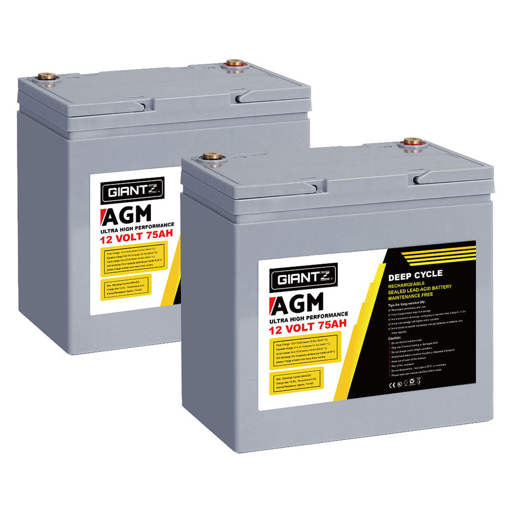 Batteries & Generators: Giantz AGM Deep Cycle Battery 12V 75Ah x2 Box Portable Solar Caravan Camping