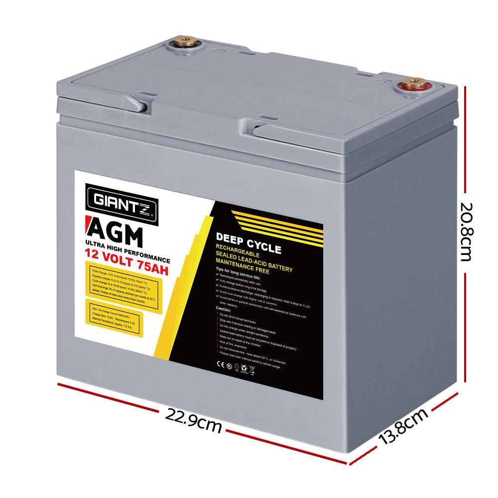 Batteries & Generators: Giantz AGM Deep Cycle Battery 12V 75Ah x2 Box Portable Solar Caravan Camping