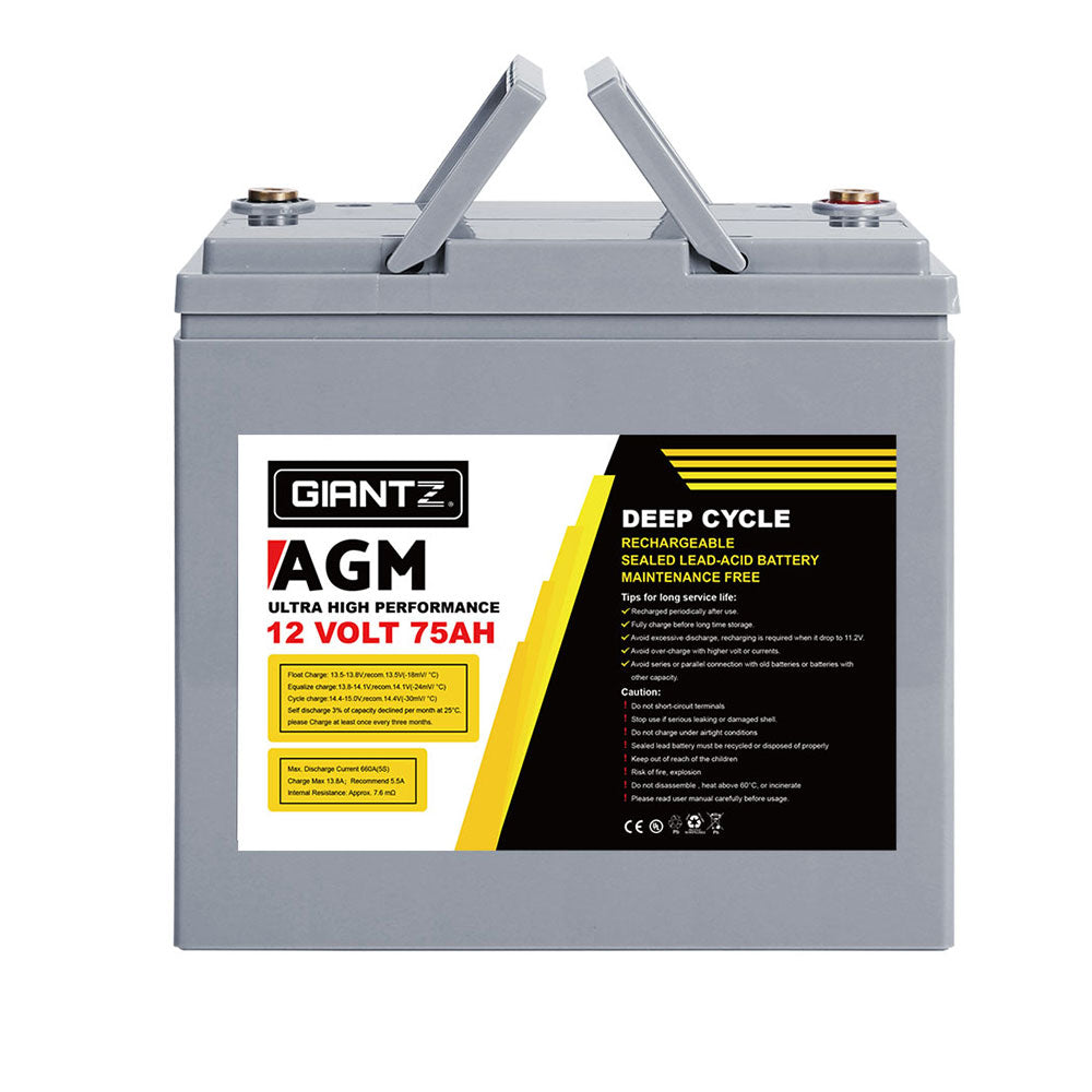 Batteries & Generators: Giantz AGM Deep Cycle Battery 12V 75Ah x2 Box Portable Solar Caravan Camping