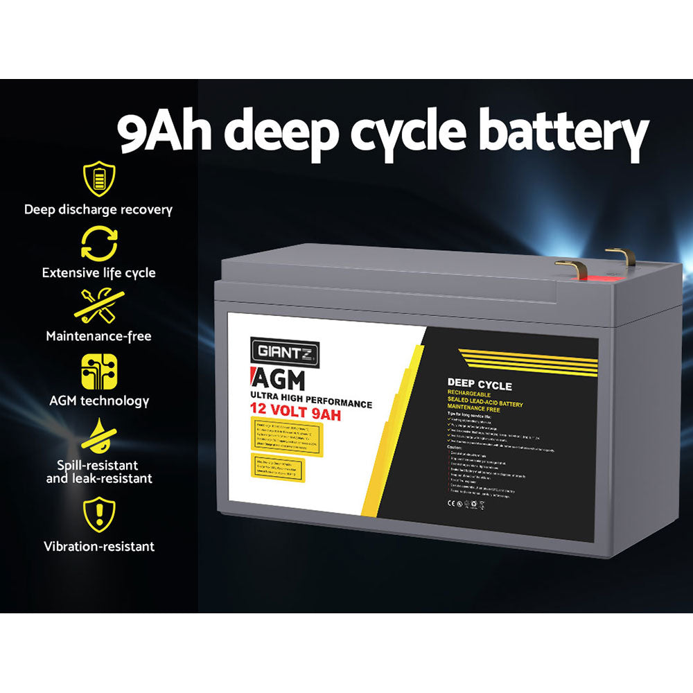 Batteries & Generators: Giantz AGM Deep Cycle Battery 12V 9Ah Box Portable Solar Caravan Camping