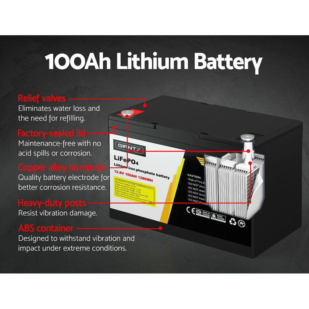 Batteries & Generators: Giantz 12V 100Ah Lithium Battery LiFePO4 Deep Cycle Box Solar Caravan Camping