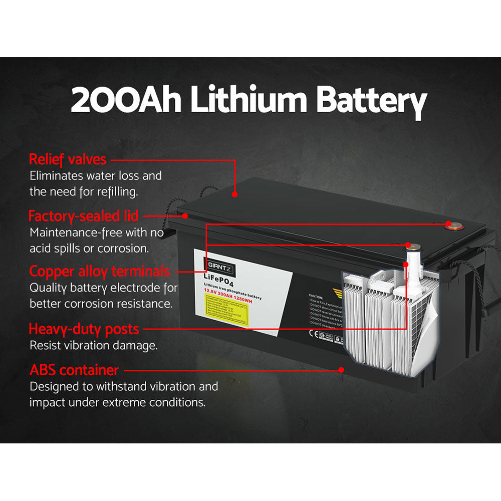 Batteries & Generators: Giantz 12V 200Ah Lithium Battery LiFePO4 Deep Cycle Box Solar Caravan Camping
