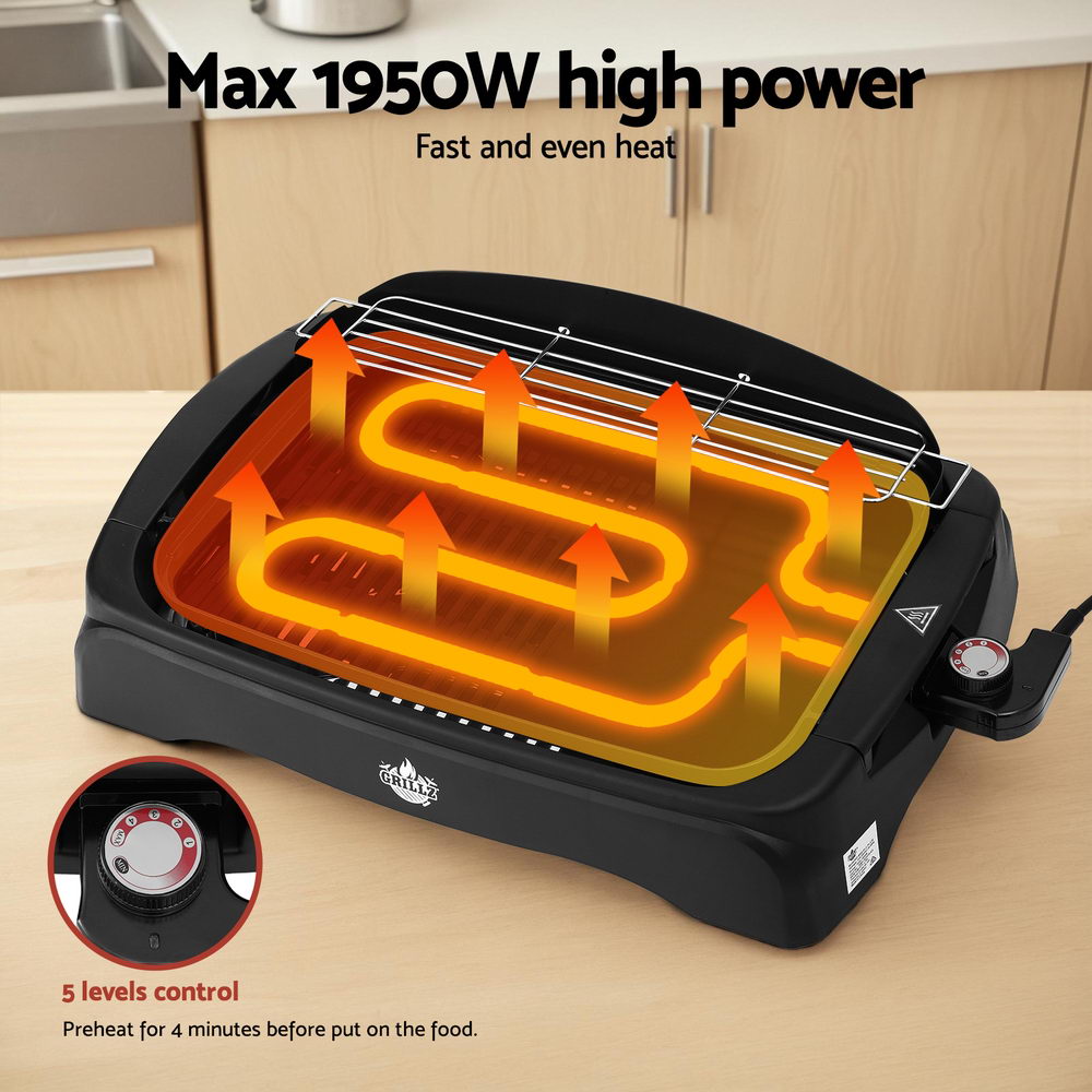 BBQs & Accessories: Grillz 1950W Electric BBQ Grill Non-stick Plate for Indoor Outdoor
