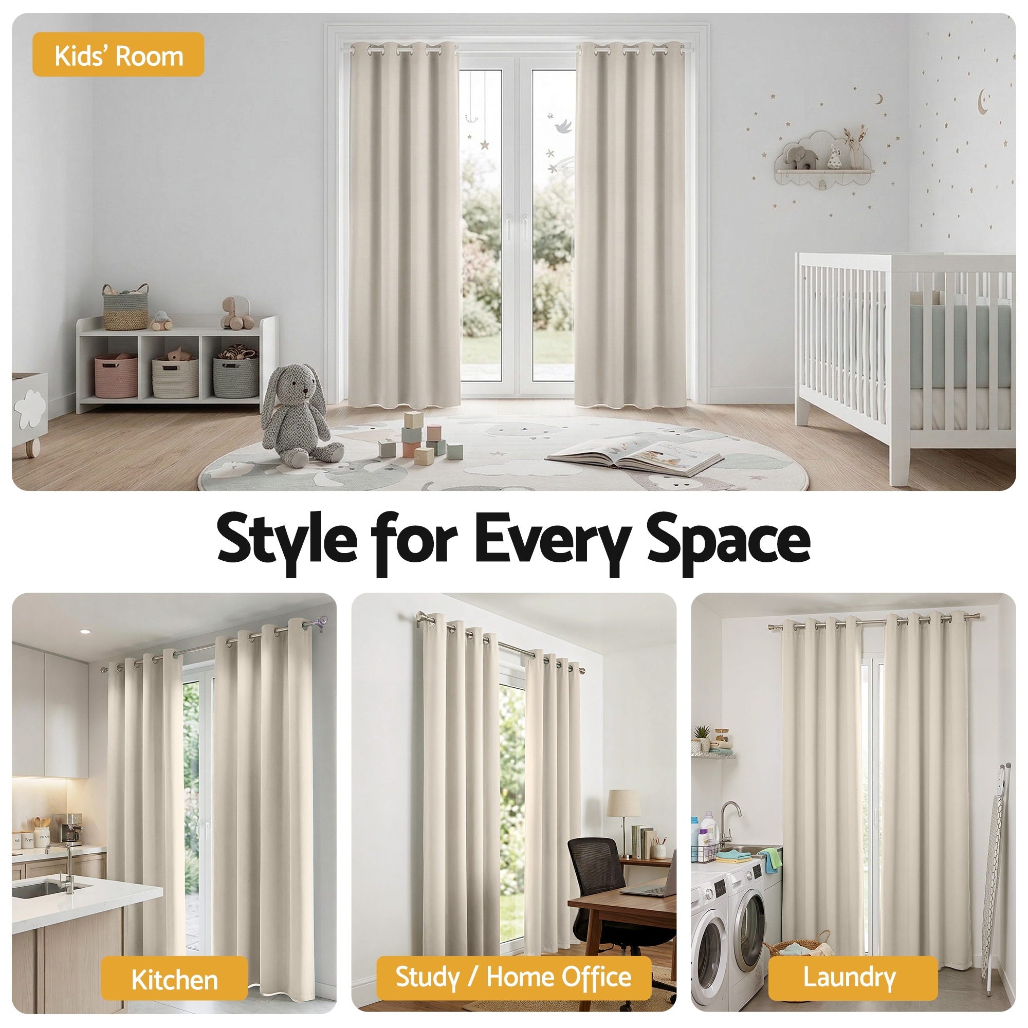 Artiss Blockout Curtains 2X 132x213cm Thermal Insulated Eyelet Drapes Beige