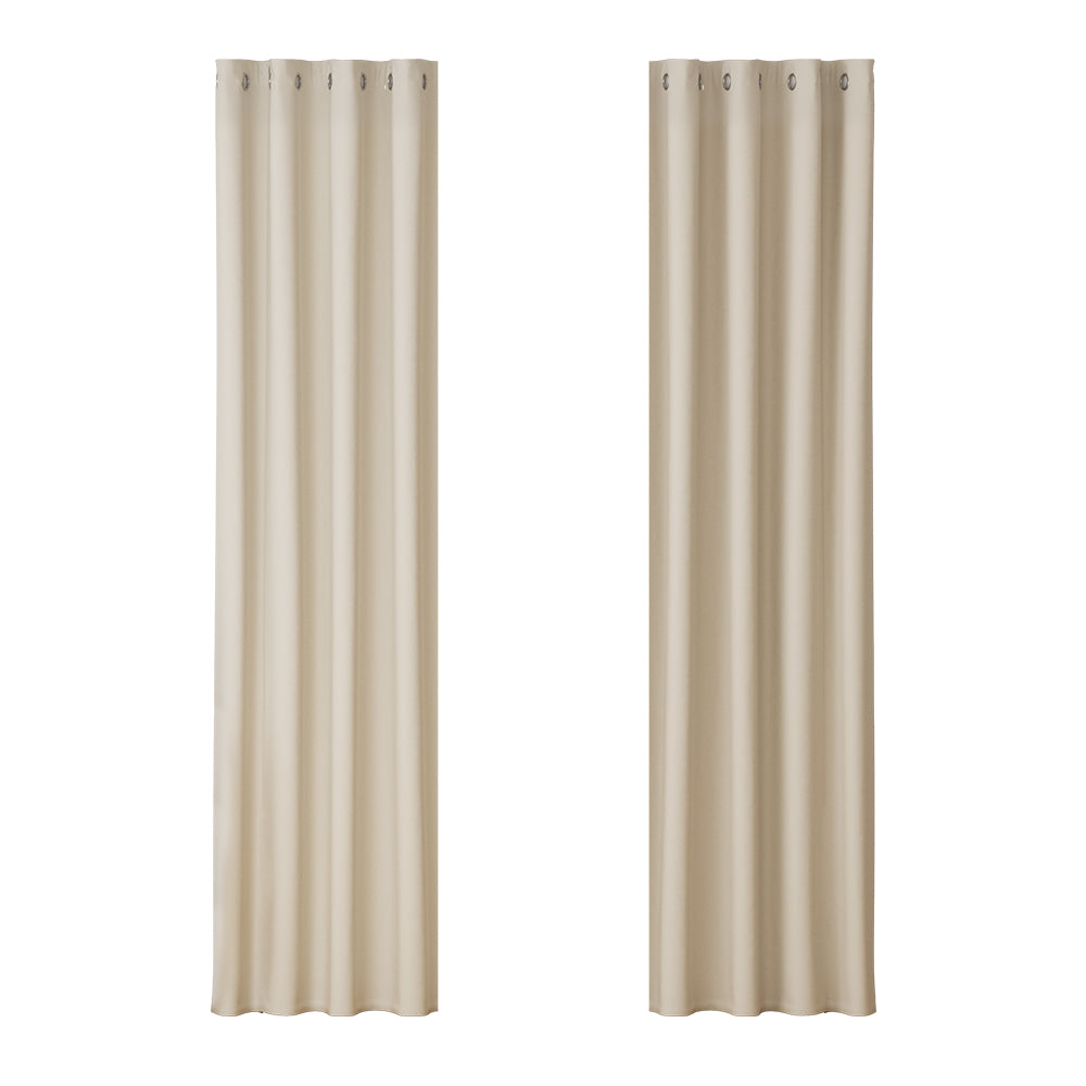 Curtains & Drapes: Artiss 2X Blockout Curtains Eyelet 140x230cm Beige