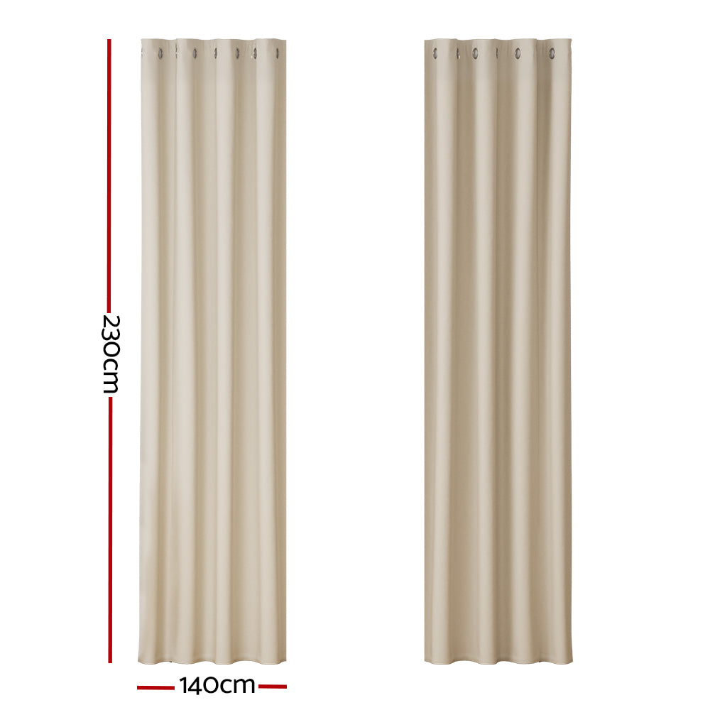 Curtains & Drapes: Artiss 2X Blockout Curtains Eyelet 140x230cm Beige