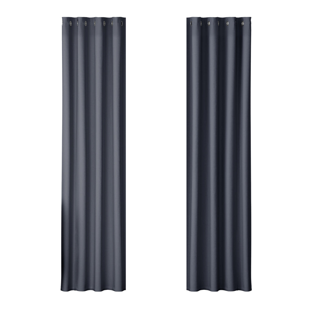 Curtains & Drapes: Artiss 2X Blockout Curtains Eyelet 140x230cm Charcoal