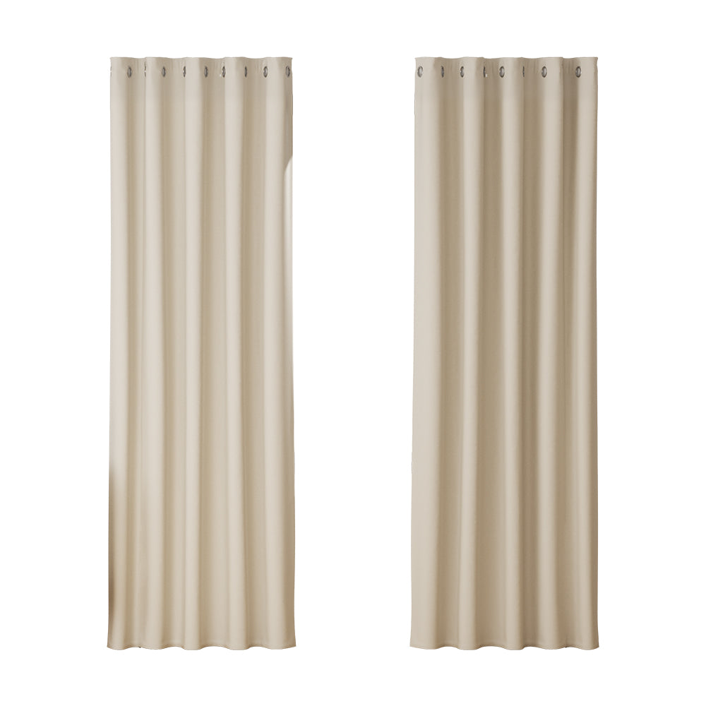 Curtains & Drapes: Artiss 2X Blockout Curtains Eyelet 180x213cm Beige
