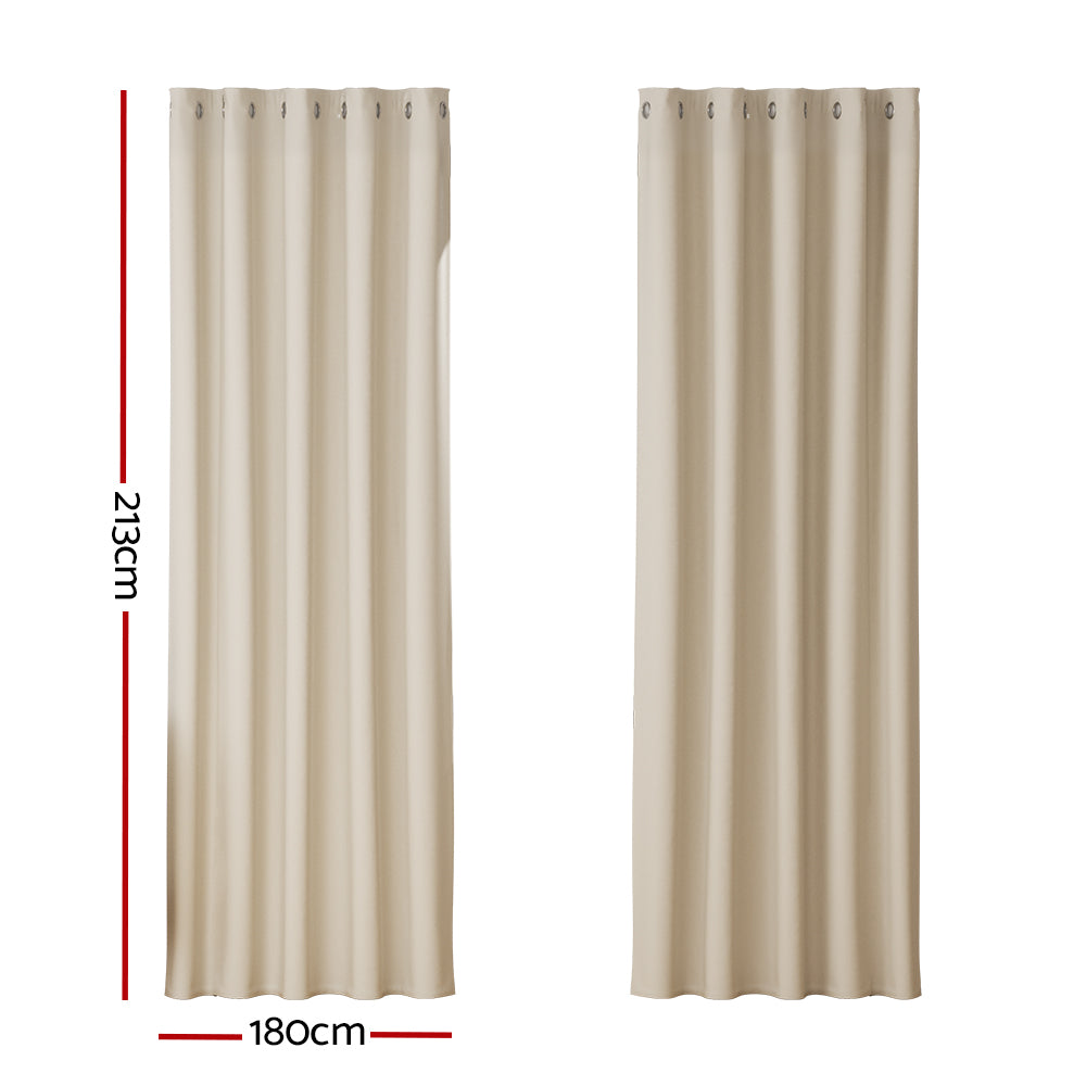 Curtains & Drapes: Artiss 2X Blockout Curtains Eyelet 180x213cm Beige
