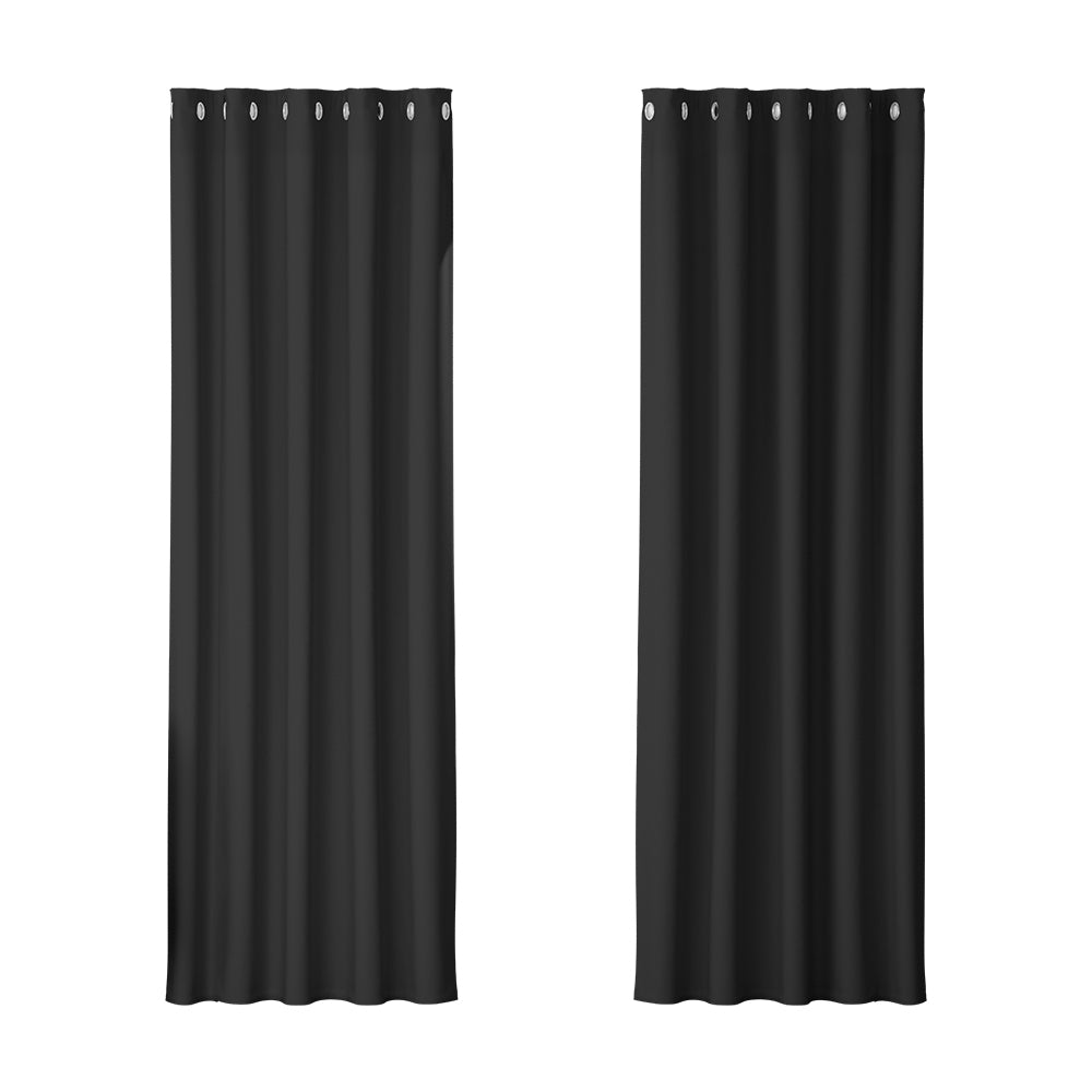 Curtains & Drapes: Artiss 2X Blockout Curtains Eyelet 180x213cm Black