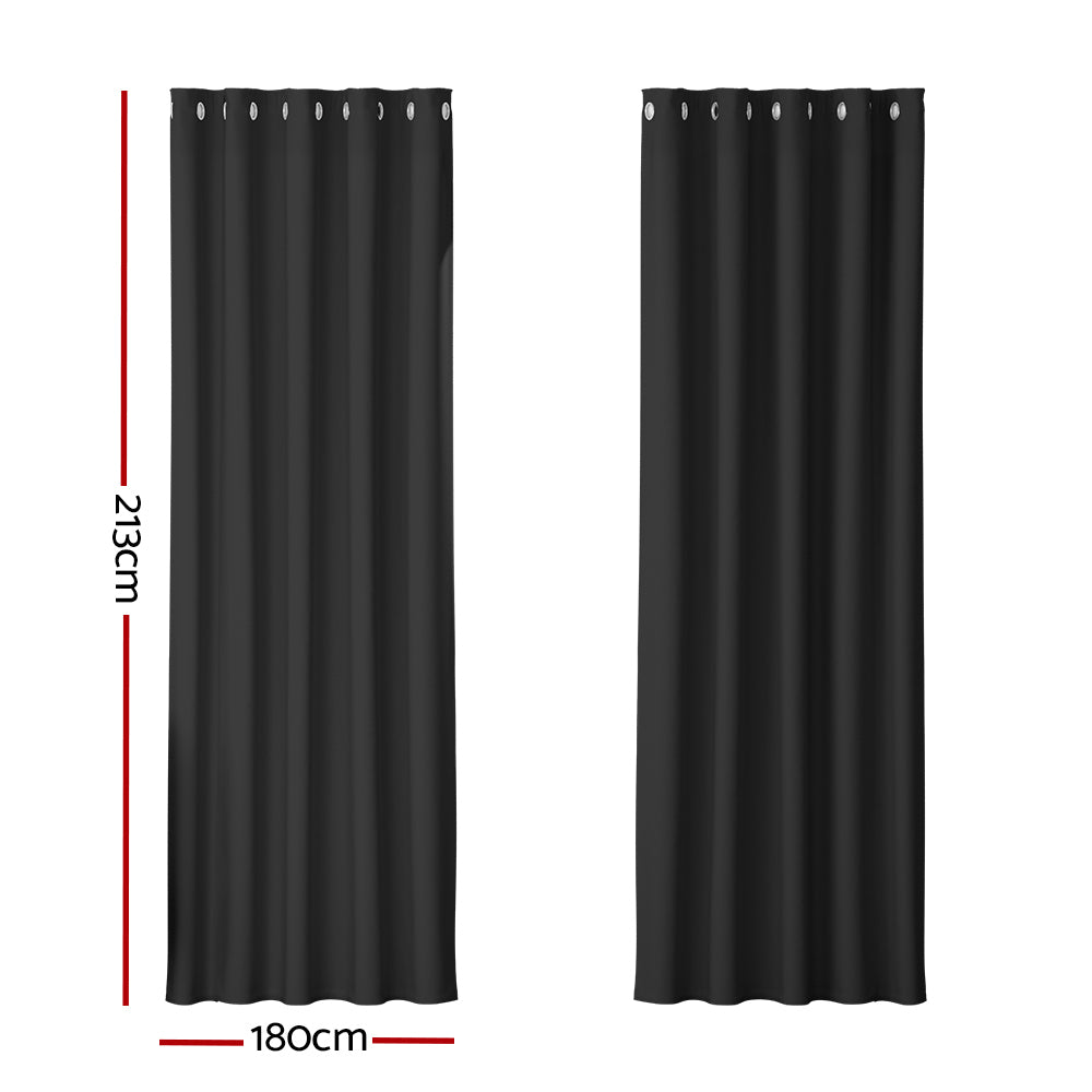 Curtains & Drapes: Artiss 2X Blockout Curtains Eyelet 180x213cm Black