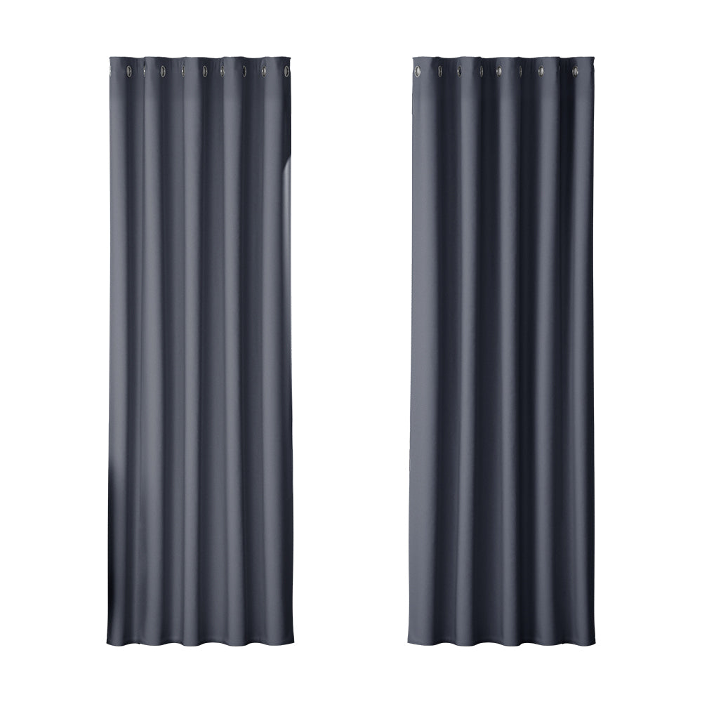Curtains & Drapes: Artiss 2X Blockout Curtains Eyelet 180x213cm Charcoal
