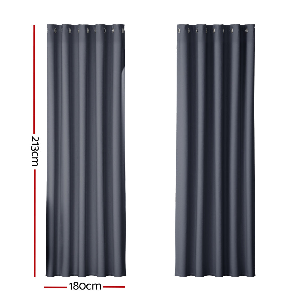 Curtains & Drapes: Artiss 2X Blockout Curtains Eyelet 180x213cm Charcoal