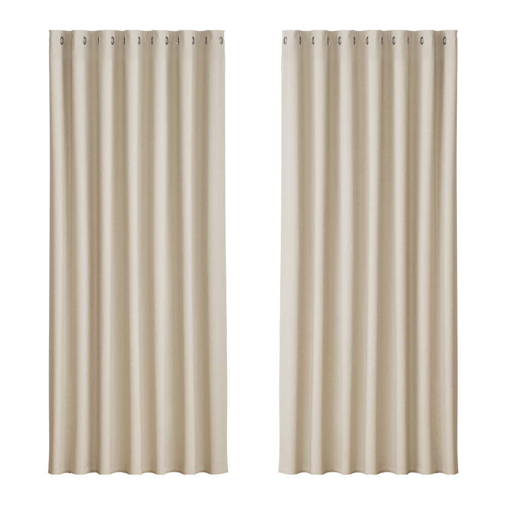 Curtains & Drapes: Artiss 2X Blockout Curtains Eyelet 240x230cm Beige