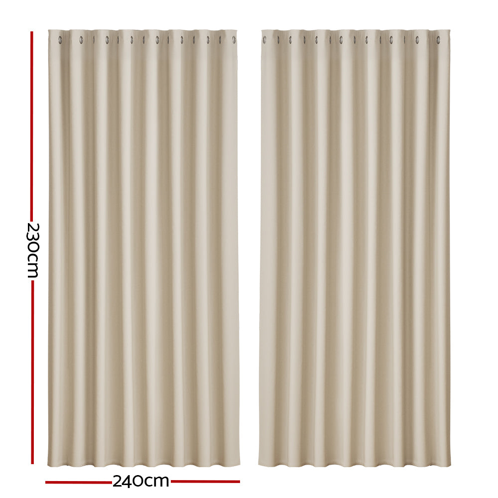 Curtains & Drapes: Artiss 2X Blockout Curtains Eyelet 240x230cm Beige