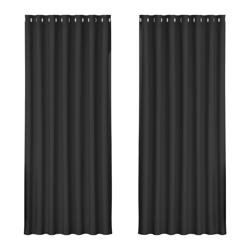 Curtains & Drapes: Artiss 2X Blockout Curtains Eyelet 240x230cm Black