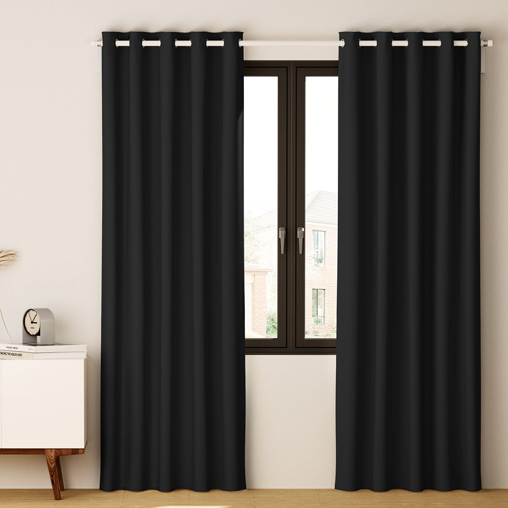 Curtains & Drapes: Artiss 2X Blockout Curtains Eyelet 240x230cm Black