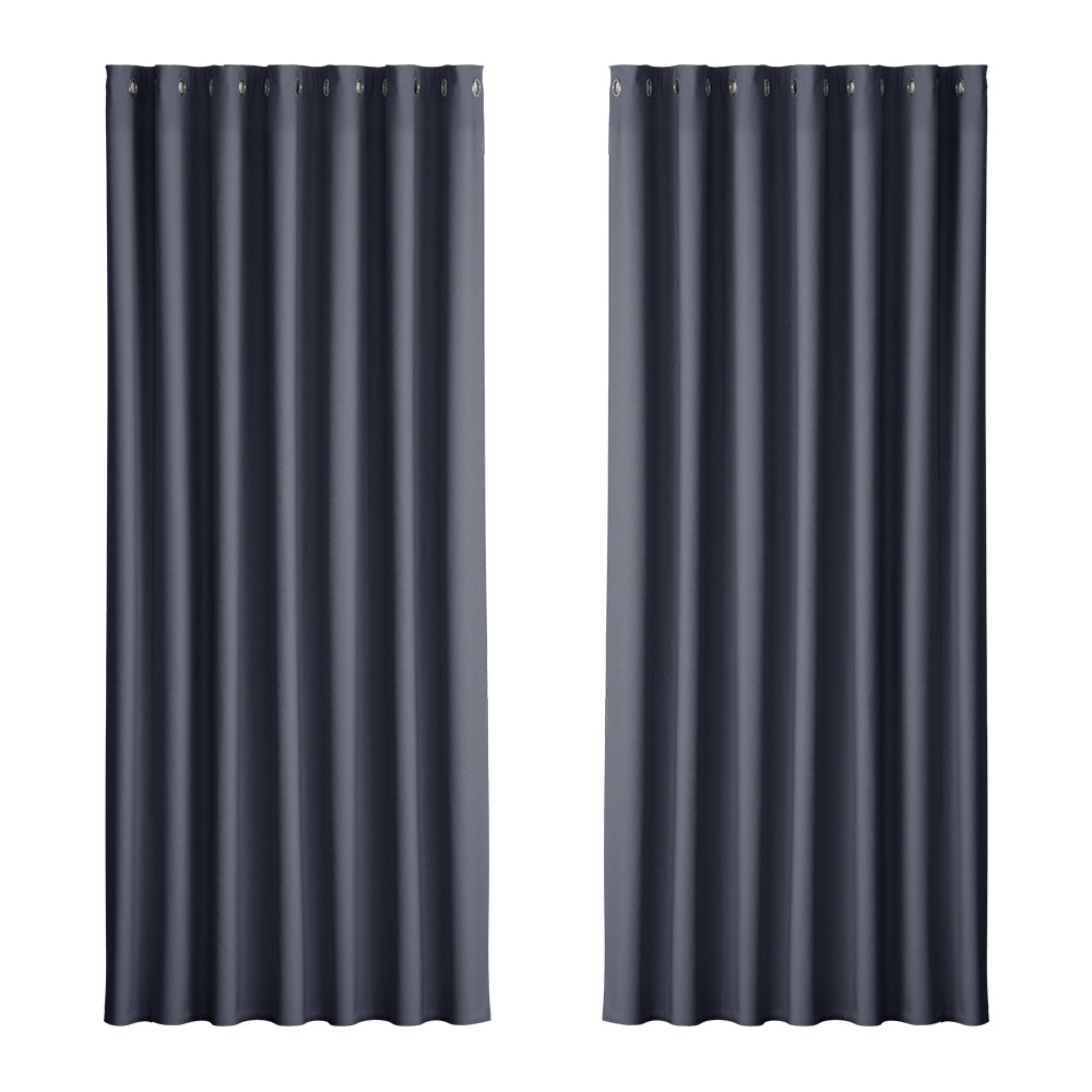 Curtains & Drapes: Artiss 2X Blockout Curtains Eyelet 240x230cm Charcoal