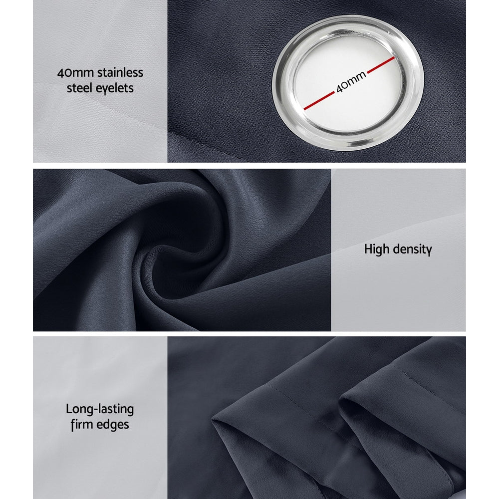 Curtains & Drapes: Artiss 2X Blockout Curtains Eyelet 240x230cm Charcoal