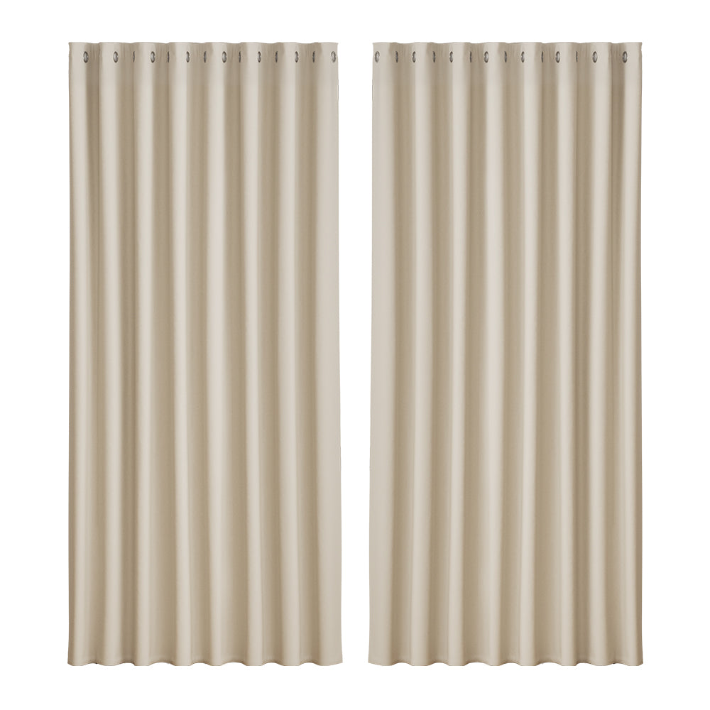 Curtains & Drapes: Artiss 2X Blockout Curtains Eyelet 300x230cm Beige