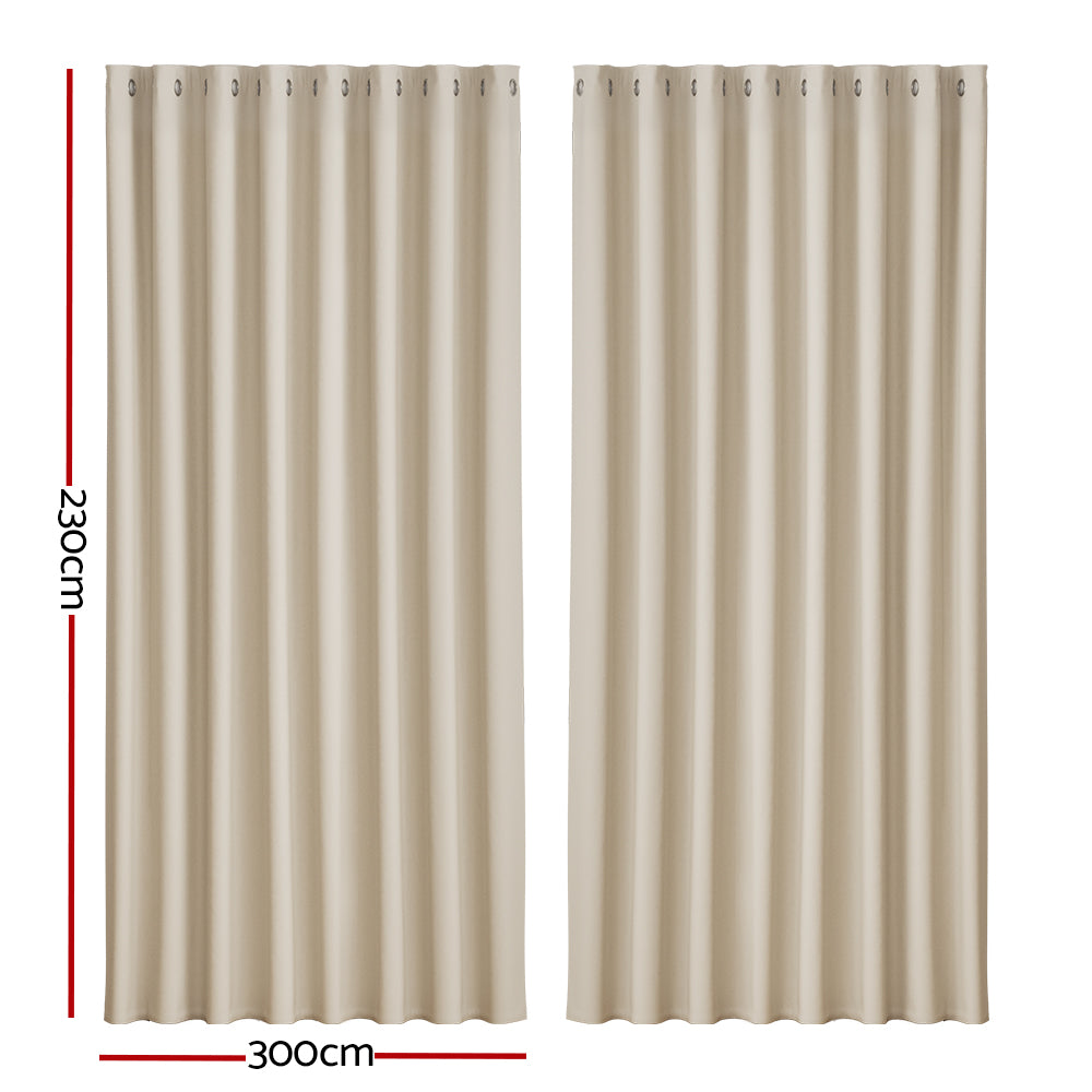 Curtains & Drapes: Artiss 2X Blockout Curtains Eyelet 300x230cm Beige