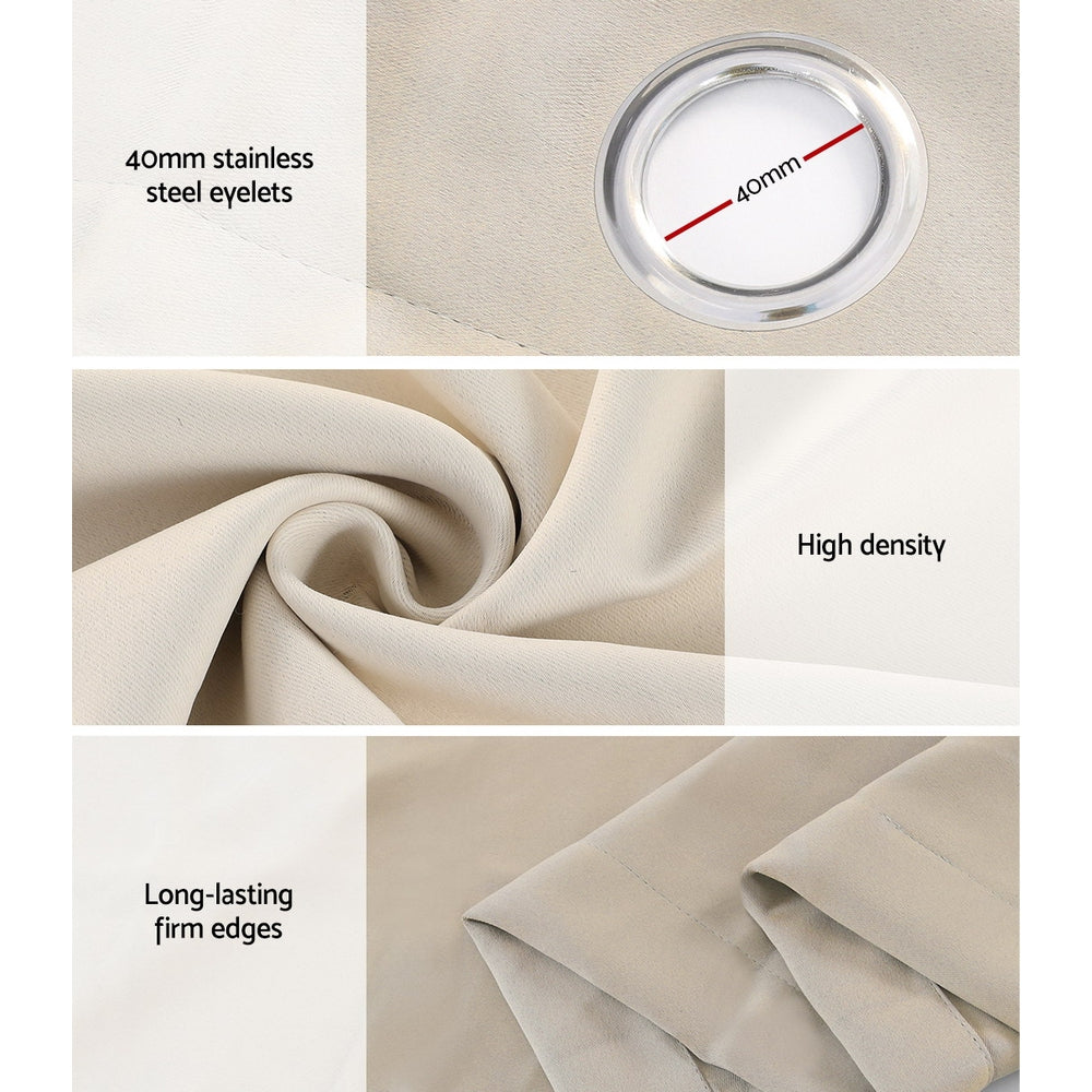Curtains & Drapes: Artiss 2X Blockout Curtains Eyelet 300x230cm Beige