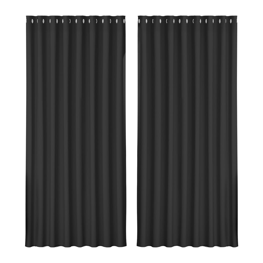 Curtains & Drapes: Artiss 2X Blockout Curtains Eyelet 300x230cm Black