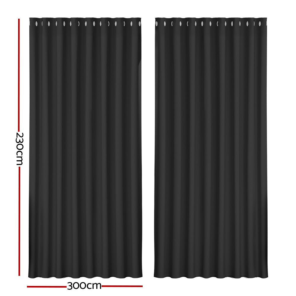 Curtains & Drapes: Artiss 2X Blockout Curtains Eyelet 300x230cm Black