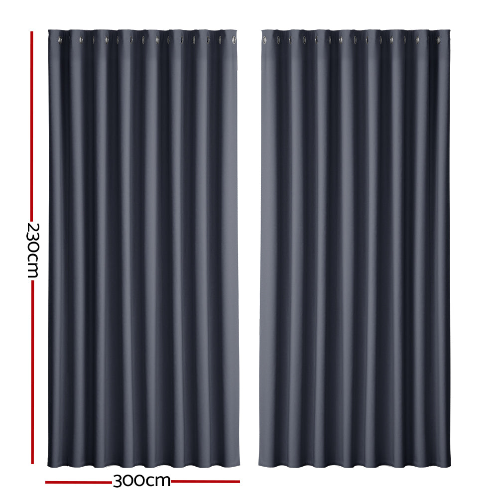 Curtains & Drapes: Artiss 2X Blockout Curtains Eyelet 300x230cm Charcoal