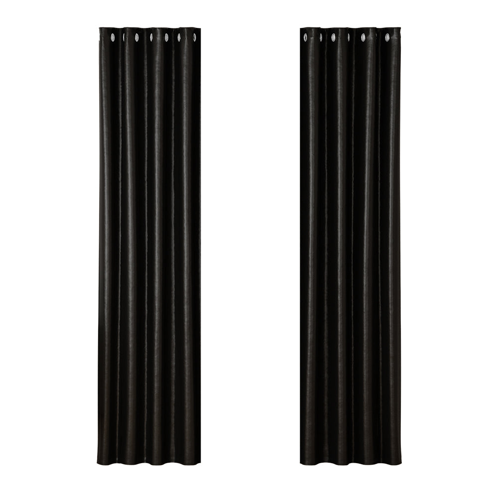 Curtains & Drapes: Artiss 2X Blockout Curtains Eyelet 140x230cm Black Shine