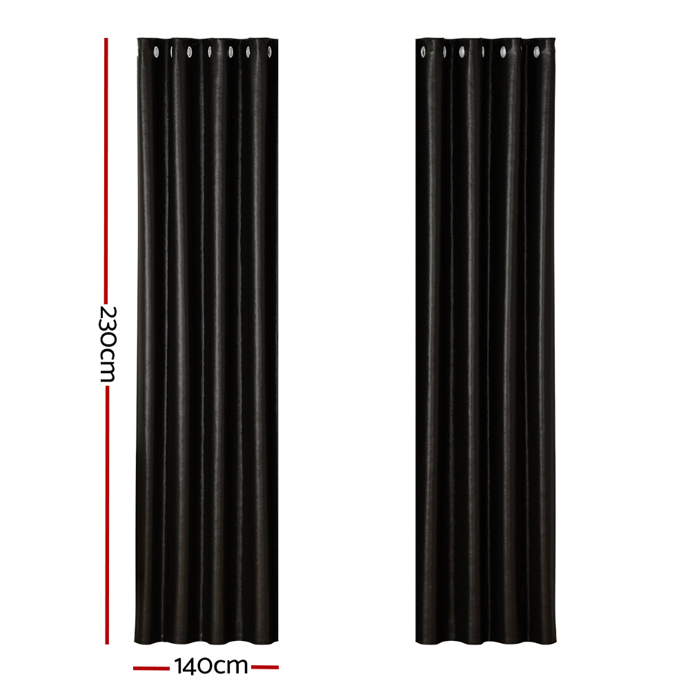Curtains & Drapes: Artiss 2X Blockout Curtains Eyelet 140x230cm Black Shine
