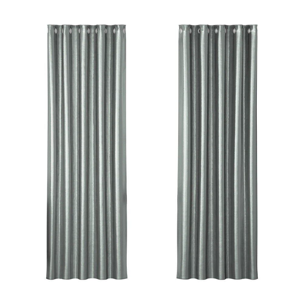 Curtains & Drapes: Artiss 2X Blockout Curtains Eyelet 180x213cm Grey Shine