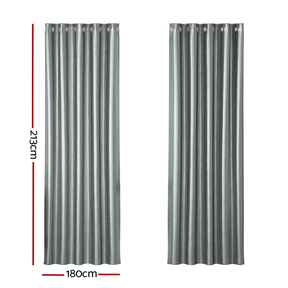 Curtains & Drapes: Artiss 2X Blockout Curtains Eyelet 180x213cm Grey Shine