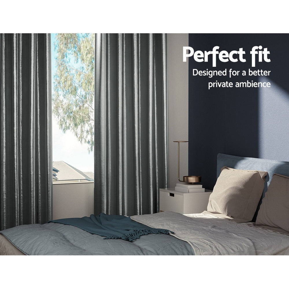Curtains & Drapes: Artiss 2X Blockout Curtains Eyelet 180x213cm Grey Shine
