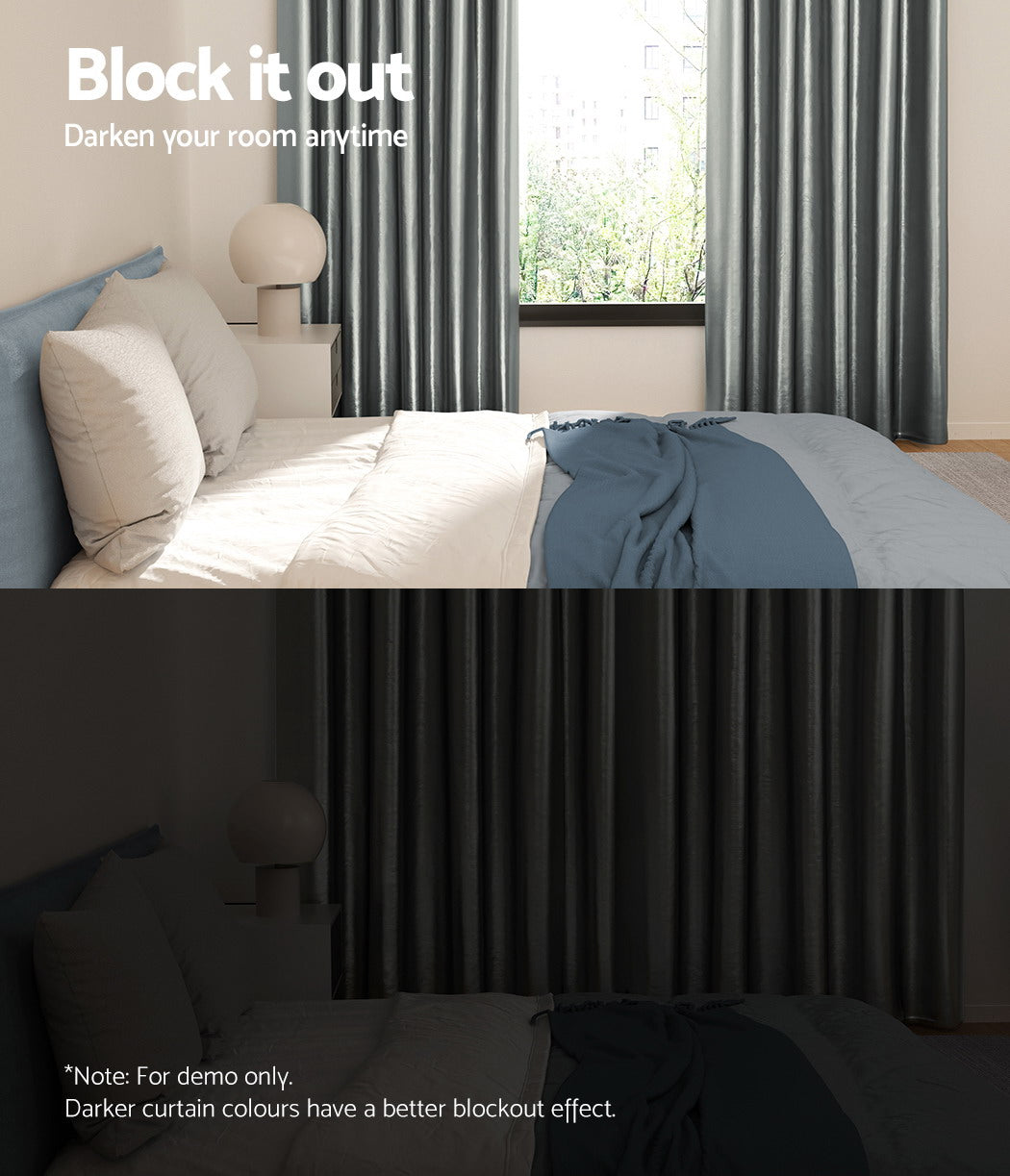 Curtains & Drapes: Artiss 2X Blockout Curtains Eyelet 180x213cm Grey Shine