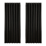 Curtains & Drapes: Artiss 2X Blockout Curtains Eyelet 240x230cm Black Shine
