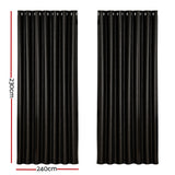Curtains & Drapes: Artiss 2X Blockout Curtains Eyelet 240x230cm Black Shine