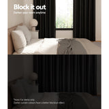 Curtains & Drapes: Artiss 2X Blockout Curtains Eyelet 240x230cm Black Shine