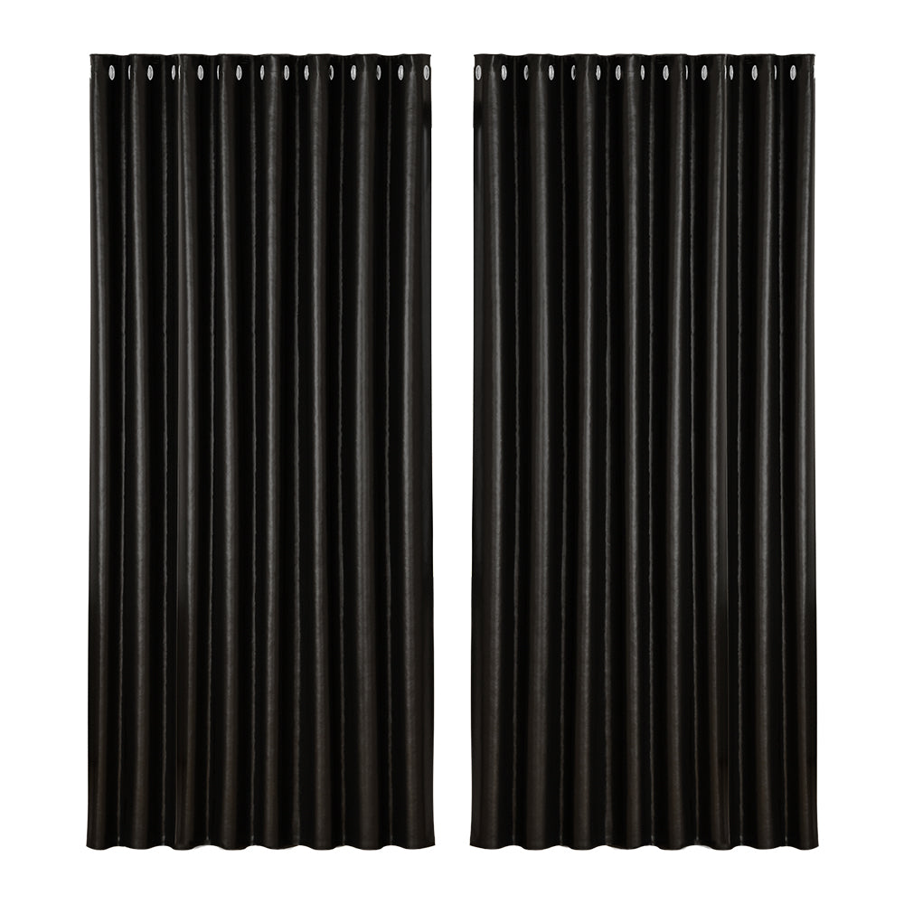 Curtains & Drapes: Artiss 2X Blockout Curtains Eyelet 300x230cm Black Shine
