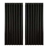 Curtains & Drapes: Artiss 2X Blockout Curtains Eyelet 300x230cm Black Shine
